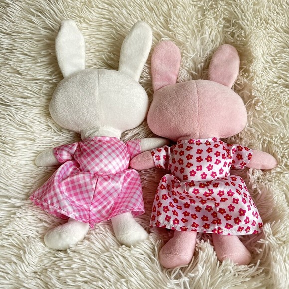 LOT OF 2 Happy Go Fluffy 11" Plush Bunnies. 1 Pink, 1 White. - Picture 3 of 4